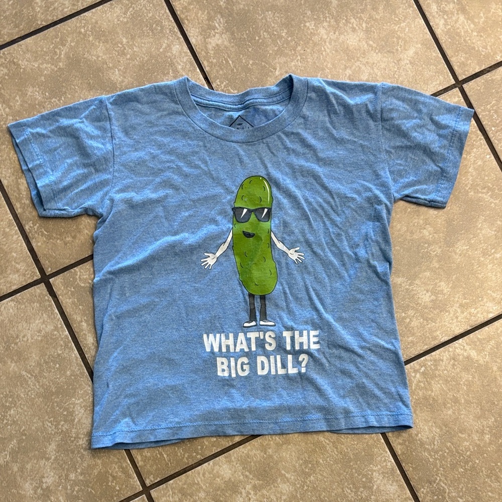Well Worn Blue T-Shirt with Cool Pickle Design